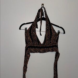 Society Amuse Stylish Black and Brown Halter Top